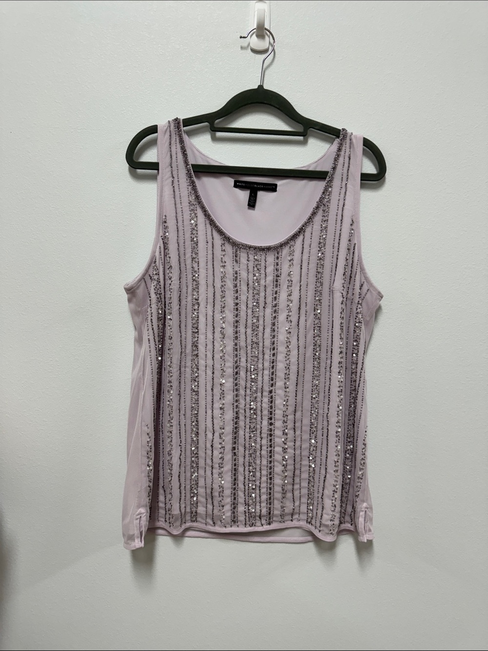 White House Black Market Lavender Beaded Stripe Scoop Tank